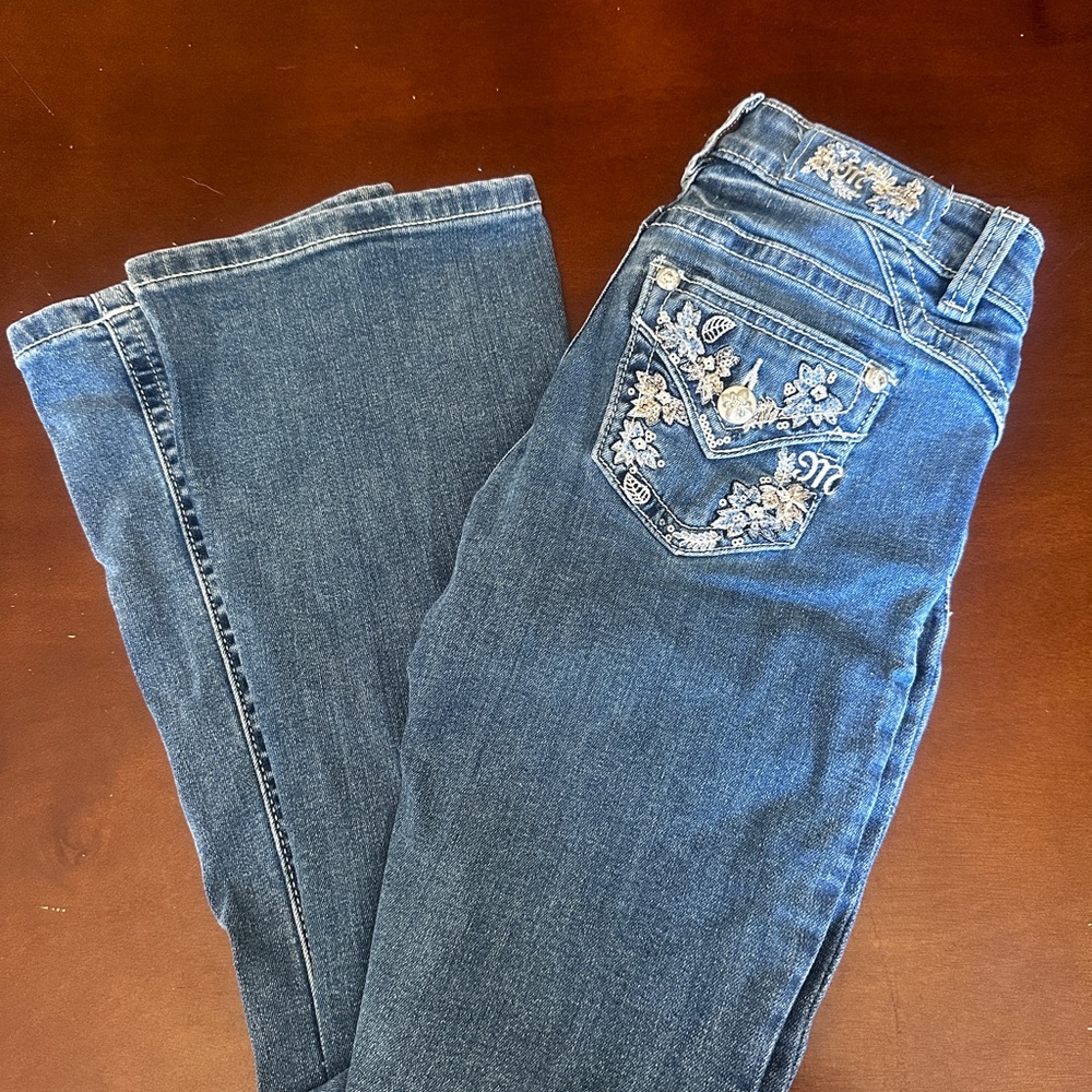 Miss Me Blue Floral Embroidered Flare Jeans